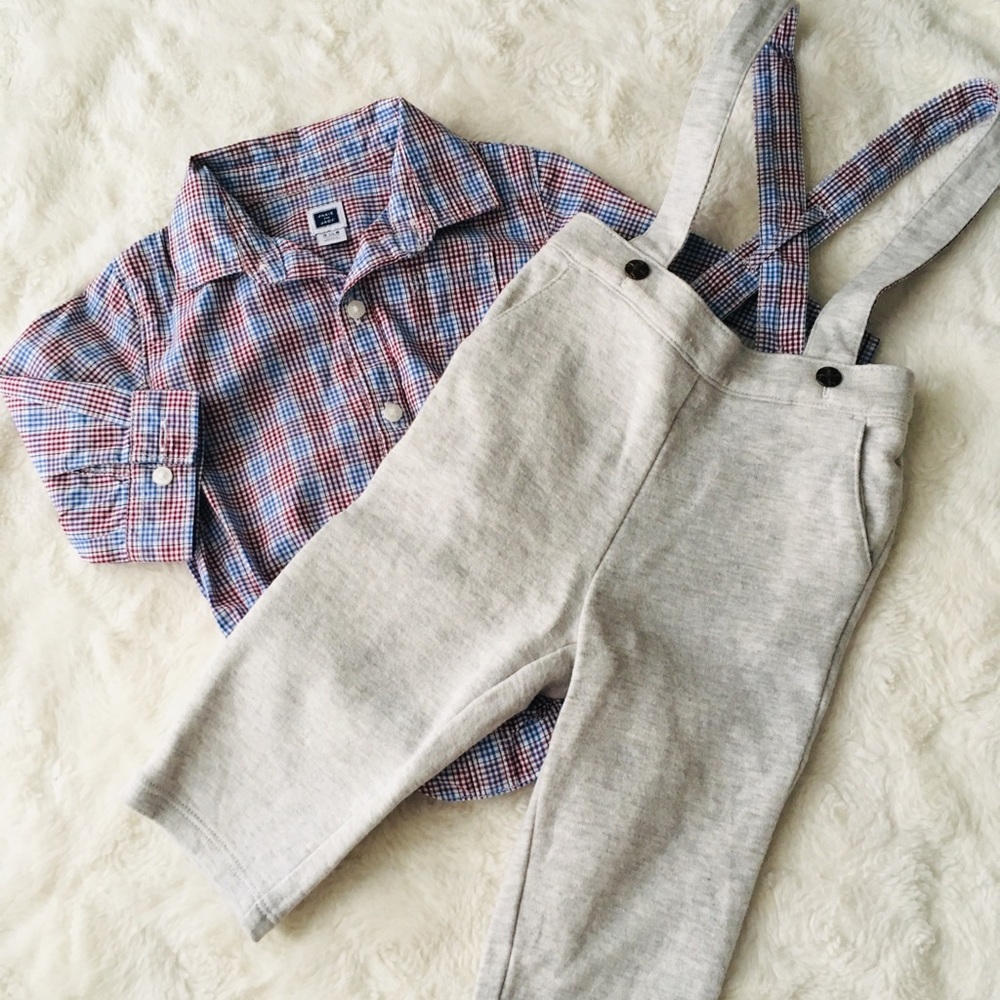 Janie and Jack suspenders button down outfit 3-6 M